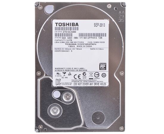 Жесткий диск для сервера Toshiba 3ТБ SATA 3.5" 7200 об/мин, 6 Gb/s, DT01ACA300, фото 