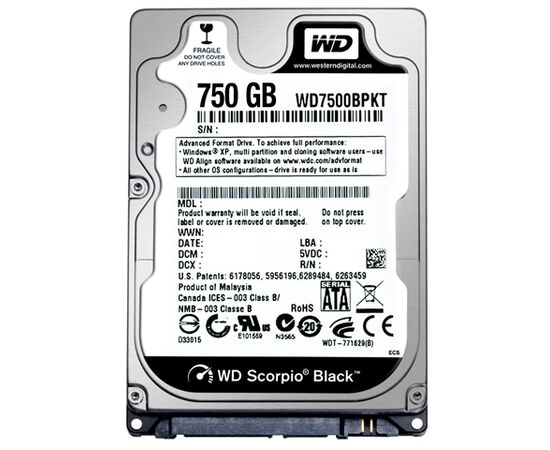 Жесткий диск для сервера WD 750ГБ SATA 2.5" 7200 об/мин, 3 Gb/s, WD7500BPKT, фото 