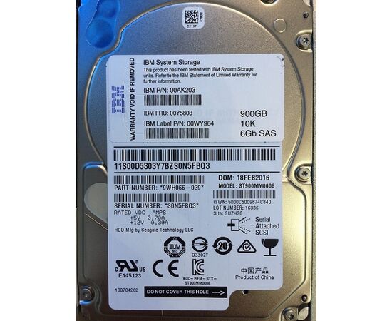 Жесткий диск для сервера IBM 900ГБ SAS 2.5" 10000 об/мин, 6 Gb/s, 00Y5785, фото 