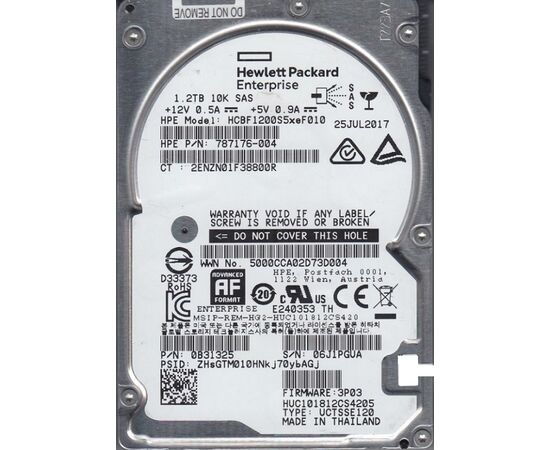 Жесткий диск для сервера Hewlett Packard Enterprise 1.2 ТБ SAS 2.5" 10000об/мин, 12Gb/s, 787176-004, фото 