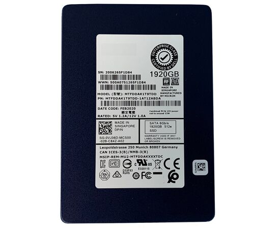 SSD диск для сервера Micron 5200 PRO 1.92ТБ 2.5" SATA 6Gb/s TLC MTFDDAK1T9TDD, фото 
