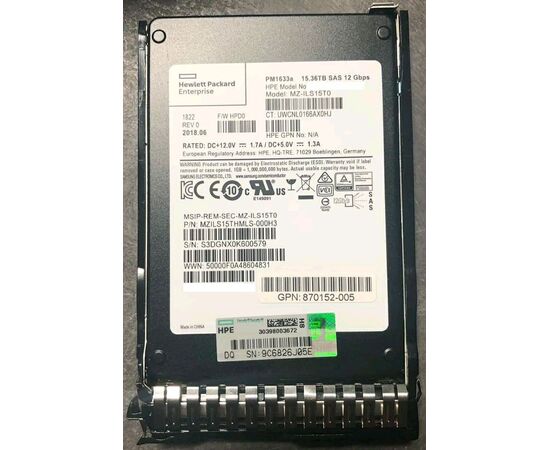 SSD диск для сервера HPE ProLiant Read Intensive 15.36ТБ 2.5" SAS 12Gb/s MLC 870152-005, фото 