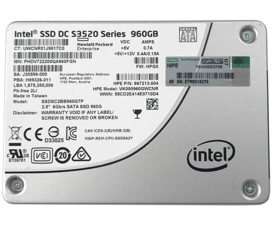 SSD диск для сервера Intel DC S3520 960ГБ 2.5" SATA 6Gb/s MLC SSDSC2BB960G7P, фото 