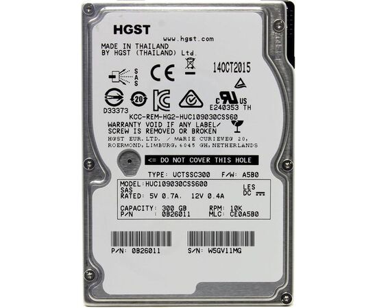 Жесткий диск для сервера HGST 300ГБ SAS 2.5" 10000 об/мин, 6 Gb/s, HUC109030CSS600, фото 