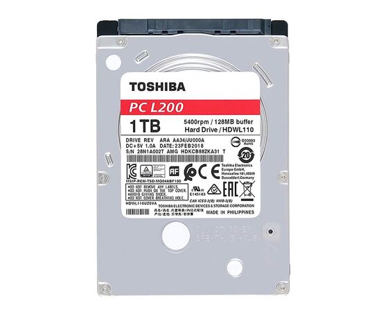 Диск HDD Toshiba L200 Slim SATA III (6Gb/s) 2.5" 1TB, HDWL110UZSVA, фото 