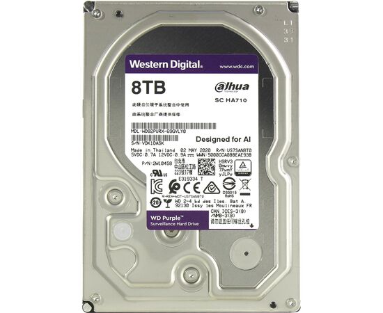 Диск HDD WD Purple SATA III (6Gb/s) 3.5" 8TB, WD82PURX, фото 