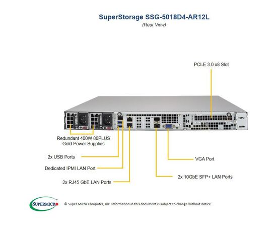 Серверная платформа Supermicro SSG-5018D4-AR12L, фото 