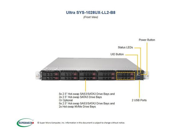 Серверная платформа Supermicro SYS-1028UX-LL2-B8, фото 