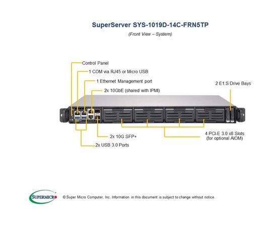 Серверная платформа Supermicro SYS-1019D-14C-FRN5TP, фото 