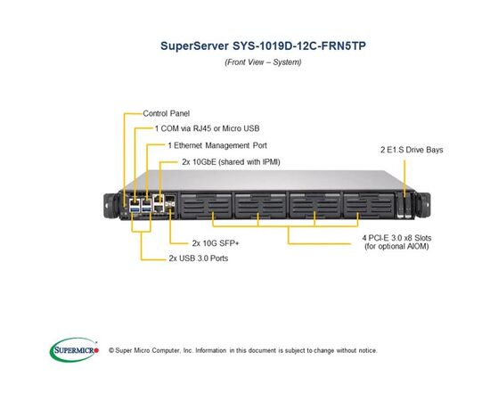 Серверная платформа Supermicro SYS-1019D-12C-FRN5TP, фото 