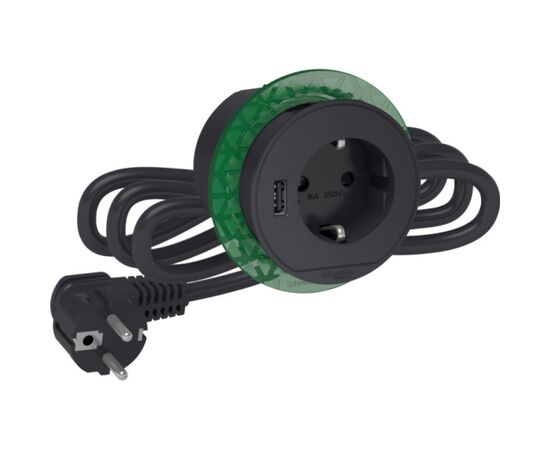 Блок розеточный SCHNEIDER ELECTRIC UNICA SYSTEM+ Розетка (2К+З)+USB тип А АНТРАЦИТ, фото 