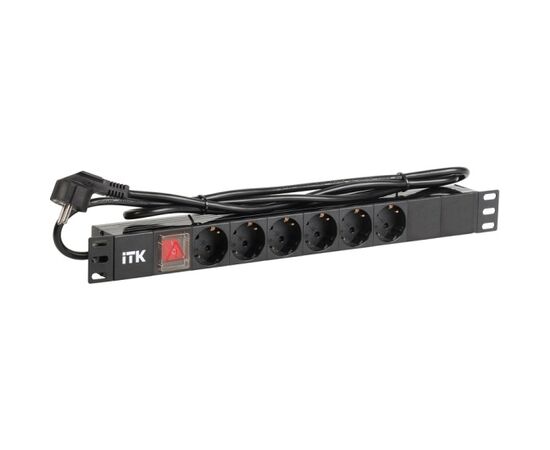 Блок розеток ITK PH12-6D1-P 6шт, 1U 19" 2м (PH12-6D1-P), фото 