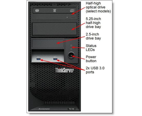 Сервер Lenovo ThinkServer TS150 70UB001NEA Intel Xeon E3-1225 v6, 8GB DDR4-2400 ECC, 2 x 1TB SATA HDD, фото , изображение 2