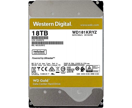 Жесткий диск для сервера WD 18ТБ SATA 3.5" 7200 об/мин, 6 Gb/s, WD181KRYZ, фото 