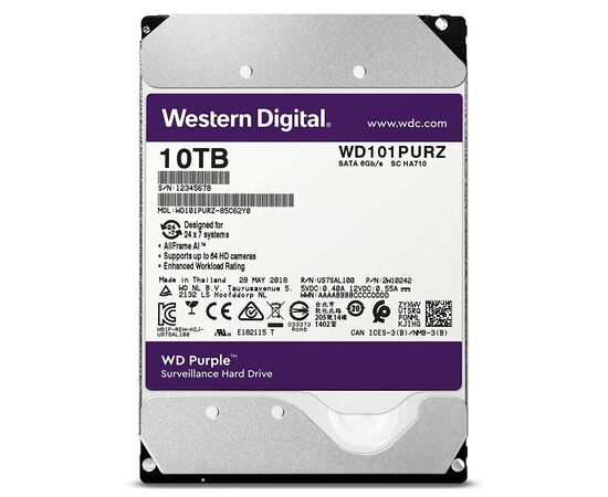 Жесткий диск для видеонаблюдения WD Purple SATA III (6Gb/s) 3.5" 10TB, WD101PURZ, фото 