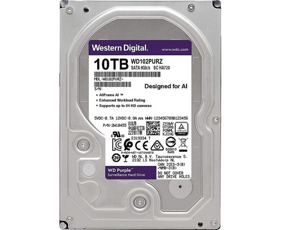 Жесткий диск для видеонаблюдения WD Purple SATA III (6Gb/s) 3.5" 10TB, WD102PURZ, фото 
