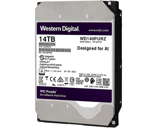 Жесткий диск для видеонаблюдения WD Purple SATA III (6Gb/s) 3.5" 14TB, WD140PURZ, фото , изображение 2