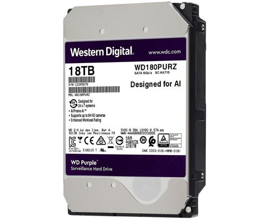 Жесткий диск для видеонаблюдения WD Purple SATA III (6Gb/s) 3.5" 18TB, WD180PURZ, фото , изображение 2