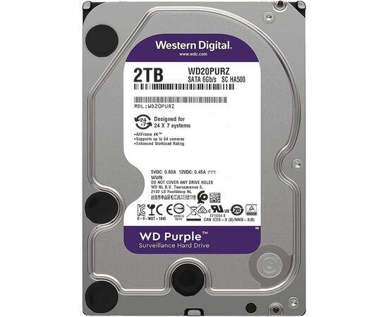 Жесткий диск для видеонаблюдения WD Purple SATA III (6Gb/s) 3.5" 2TB, WD20PURZ, фото 