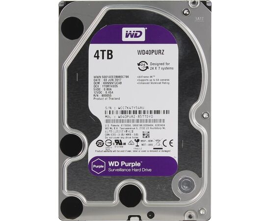 Жесткий диск для видеонаблюдения WD Purple SATA III (6Gb/s) 3.5" 4TB, WD40PURZ, фото 