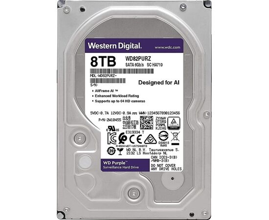 Жесткий диск для видеонаблюдения WD Purple SATA III (6Gb/s) 3.5" 8TB, WD82PURZ, фото 