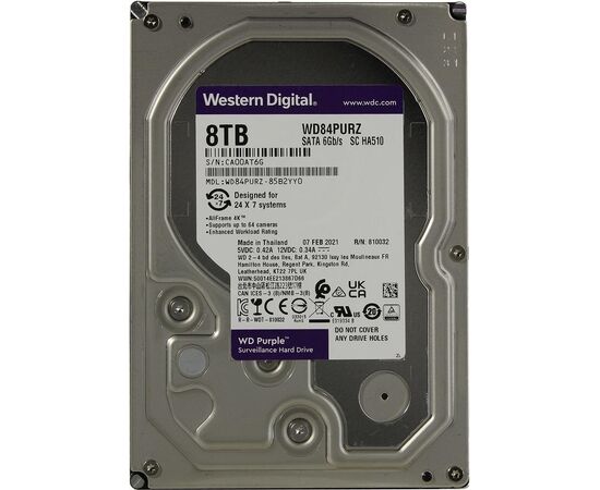 Жесткий диск для видеонаблюдения WD Purple SATA III (6Gb/s) 3.5" 8TB, WD84PURZ, фото 