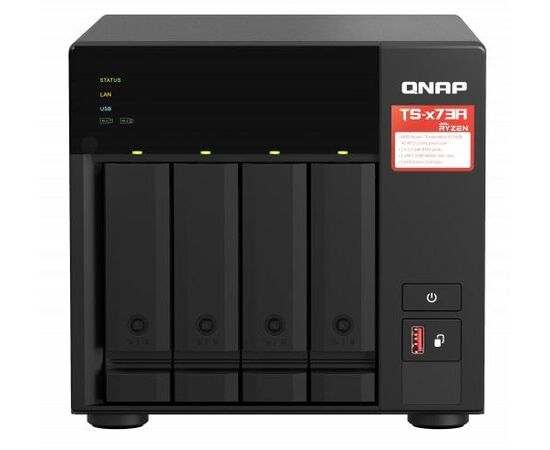 Qnap TS-473A Сетевой RAID-накопитель, 4 отсека 3,5"/2,5", 2 порта 2,5 GbE BASE-T, 2 слота M.2 NVMe, AMD Ryzen V1500B 2,2 ГГц, 8 ГБ DDR4, фото 