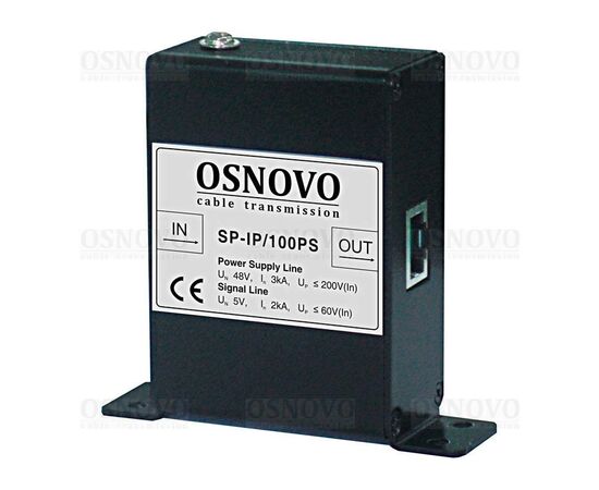 Устройство грозозащиты OSNOVO SP-IP/100PS для локальной вычислительной сети со скоростью до 100Мбит/с, с защитой линий PoE, фото 
