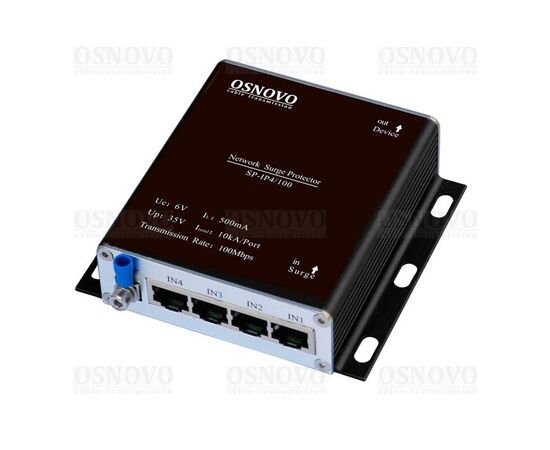 Устройство грозозащиты OSNOVO SP-IP4/100 для локальной вычислительной сети на 4 порта со скоростью до 100 Мб/с. Защищаемые контакты 1/2, 3/6, фото 