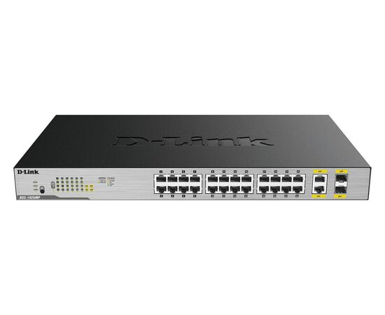 Неуправляемый коммутатор D-Link DGS-1026MP с 24 портами 10/100/1000Base-T, 2 комбо-портами 100/1000Base-T/SFP (24 порта PoE 802.3af/at, PoE-бюджет 370 Вт), фото 
