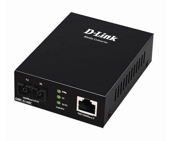Медиаконвертер D-Link DMC-G10SC/A1A с 1 портом 100/1000Base-T и 1 портом 1000Base-LX с разъемом SC (UPC) для одномодового оптического кабеля (до 10 км), фото 
