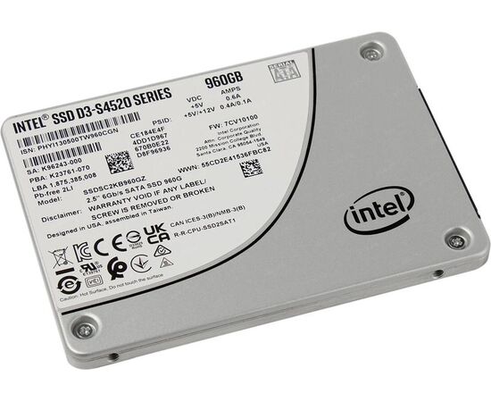 Накопитель SSD для сервера Intel DC D3-S4520 Series SATA 2,5" 960GB SSDSC2KB960GZ01, фото 