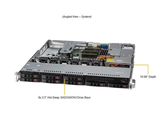 Серверная платформа Supermicro SuperServer 110T-M, 1U - 8x 2.5" SATA (2x 2.5" NVMe) - 1x M.2 - Dual 1GbE - 400W 1+1 Redundant, фото , изображение 2