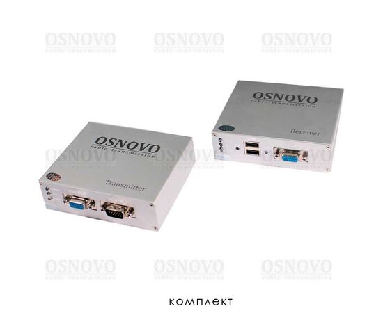 Комплект (приемник + передатчик) для передачи VGA, Клавиатура, "Мышь" на расстояние до 100м OSNOVO TA-VKM/3+RA-VKM/3 с разрешением до 1920x1440, фото 
