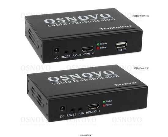Комплект для передачи HDMI, 2xUSB и ИК управления по сети Ethernet OSNOVO TLN-HiKM/1+RLN-HiKM/1 с поддержкой HDMI 1.3, HDCP 1.2, фото 