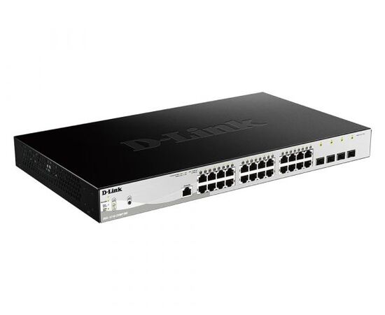 Управляемый L2 коммутатор D-Link DGS-1210-28MP/ME/B2A с 24 портами 10/100/1000Base-T и 4 портами 1000Base-X SFP (24 порта PoE 802.3af/at, PoE-бюджет 370 Вт), фото 