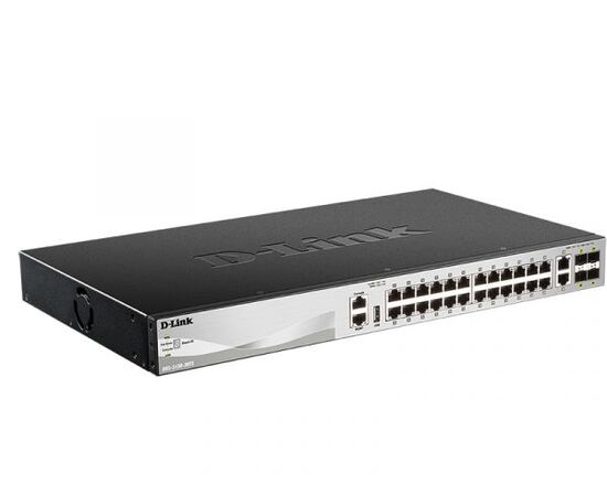 Управляемый L3 стекируемый коммутатор D-Link DGS-3130-30TS/B1A с 24 портами 10/100/1000Base-T, 2 портами 10GBase-T и 4 портами 10GBase-X SFP+, фото 