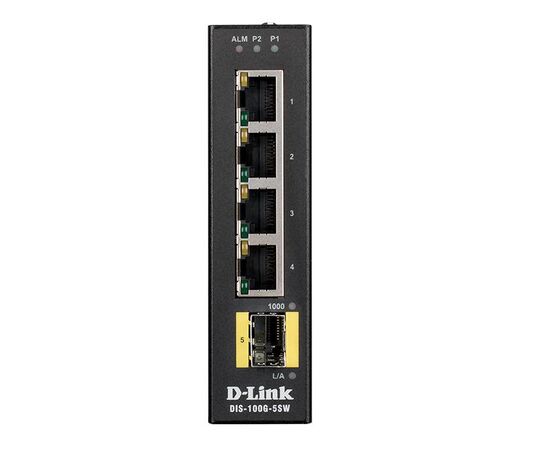 Промышленный неуправляемый коммутатор D-Link DIS-100G-5SW/A1A с 4 портами 10/100/1000Base-T и 1 портом 1000Base-X SFP, фото , изображение 2