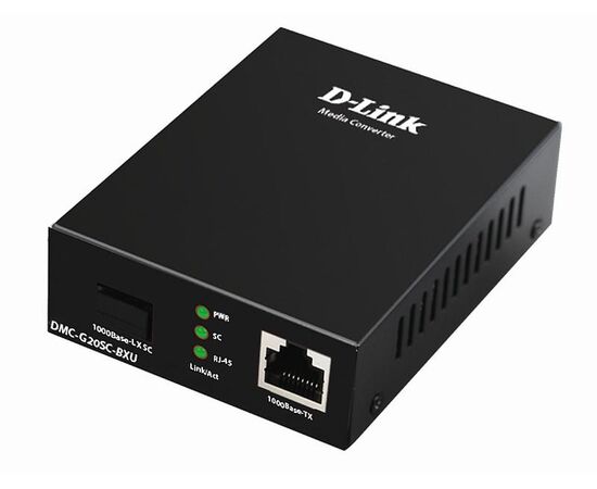 WDM медиаконвертер D-Link DMC-G20SC-BXU/A1A с 1 портом 100/1000Base-T и 1 портом 1000Base-LX с разъемом SC (UPC) (Тx: 1310 нм; Rx: 1550 нм) для одномодового оптического кабеля (до 20 км), фото 