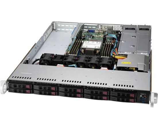 Сервер Supermicro SuperServer SYS-110P-WTR-S1 Intel Xeon Silver 4309Y, 64GB RDIMM DDR4-3200, LSI3008 HBA, 10x2.5", 2x960GB SSD, 2x10GbE, 2x750W, Rack 1U, Win2019 Standart, фото 