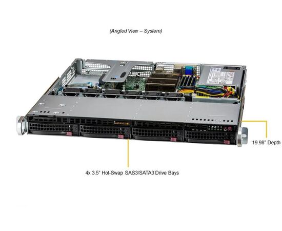 Серверная платформа SuperMicro SYS-510T-M Single Socket H5 (LGA-1200),4 модуля DIMM; До 128 ГБ DDR4 ECC UDIMM до 3200 МГц,1 PCIe 4.0 x16 или 2 PCIe 4.0 x8 ,4 отсека 3,5 дисков SATA3, фото , изображение 4