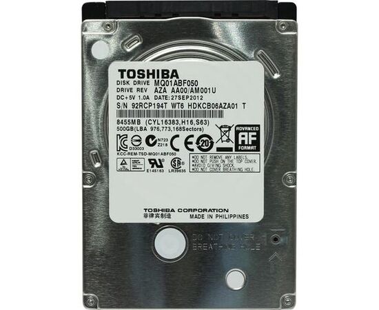Жесткий диск Toshiba Mobile Thin MQ01ABF SATA III (6Gb/s) 2.5" 500GB, MQ01ABF050 (замена HDWK105UZSVA), фото , изображение 2