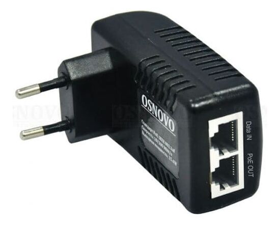 PoE-инжектор Osnovo Midspan-1/151G RJ-45 (Ethernet)х1; RJ-45 (Ethernet+PoE)х1; EURO 220V (вилка), фото 