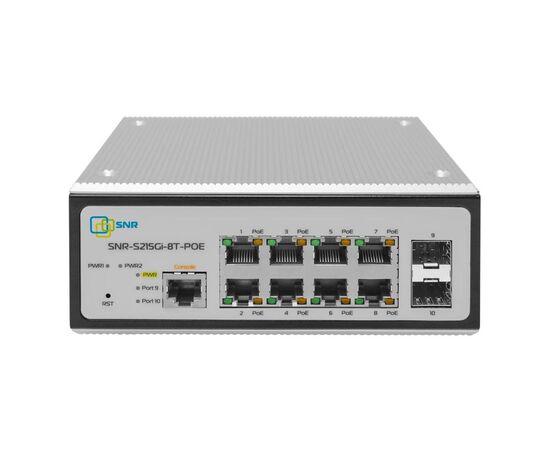 Управляемый промышленный Web Smart POE коммутатор уровня 2 SNR SNR-S215Gi-8T-POE, 8 x 10/100/1000BaseT, 2 x 100/1000BaseX SFP, 2 входа 48~56VDC, фото 