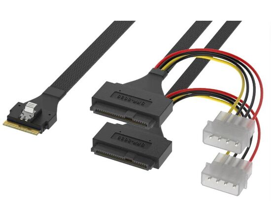 Внутренний интерфейсный кабель Etronlink EL201100 SFF-8654 to 2*SFF-8639 (Slimline SAS to 2*U.2), 0.7m, molex power 4pin, фото , изображение 2