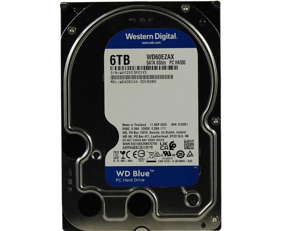 Жесткий диск WD Blue 6TB WD60EZAX 3.5", SATA 3.0 (6Gbps), 5400 об/мин, 256 МБ, CMR, фото 