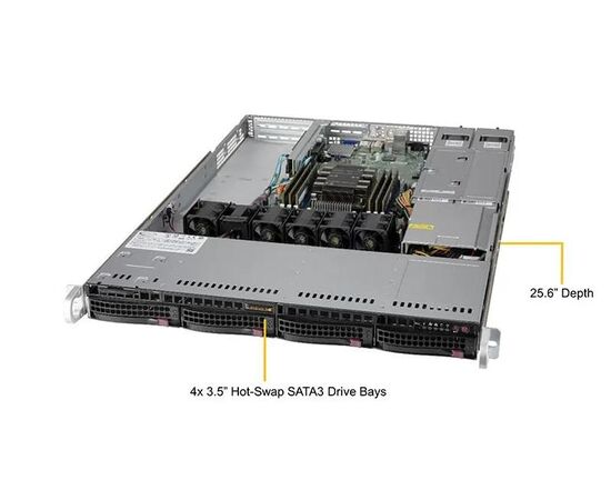 Сервер Supermicro SYS-5019P-WTR-S1 Intel Xeon Silver 4215R, 64GB RDIMM, LSI 9361-8i, 4x2.5", 1x480GB SSD + 4x600GB HDD SAS 15k, 2x10GbE, 2x500W, Rack 1U, фото 