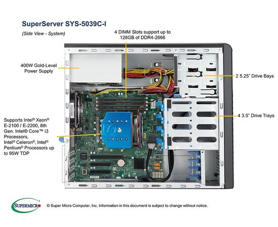 Серверная платформа Supermicro SuperWorkst. 5039C-I 4x3.5" Mid-Tower 4U, SYS-5039C-I, фото , изображение 2