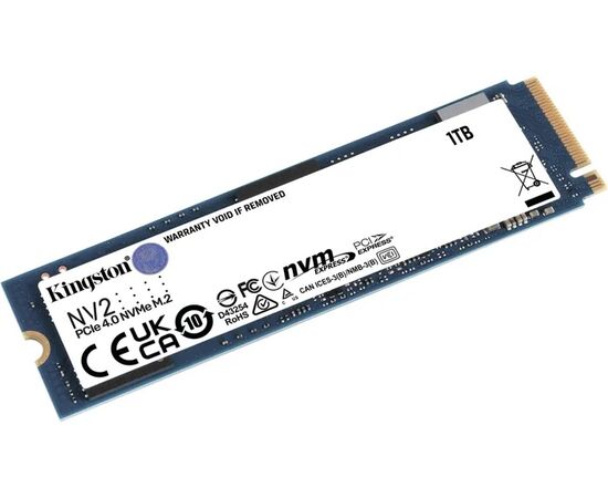 SSD диск Kingston SNV2S/1000G 1 ТБ, M.2 2280, PCI-E 4.0 x4, чтение - 3500 Мбайт/сек, запись - 2100 Мбайт/сек, 3 бит TLC, TBW - 320 ТБ, фото 