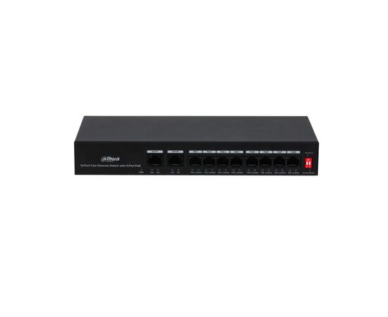 Коммутатор Dahua DH-PFS3010-8ET-65 8 x PoE 10/100 Мбит/с Base-TX, 2 x Uplink 10/100 Мбит/с Base-TX, фото 